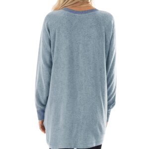 GADEWAKE Womens Casual Color Block Long Sleeve Round Neck Pocket T Shirts Blouses Sweatshirts Tops Gray Blue