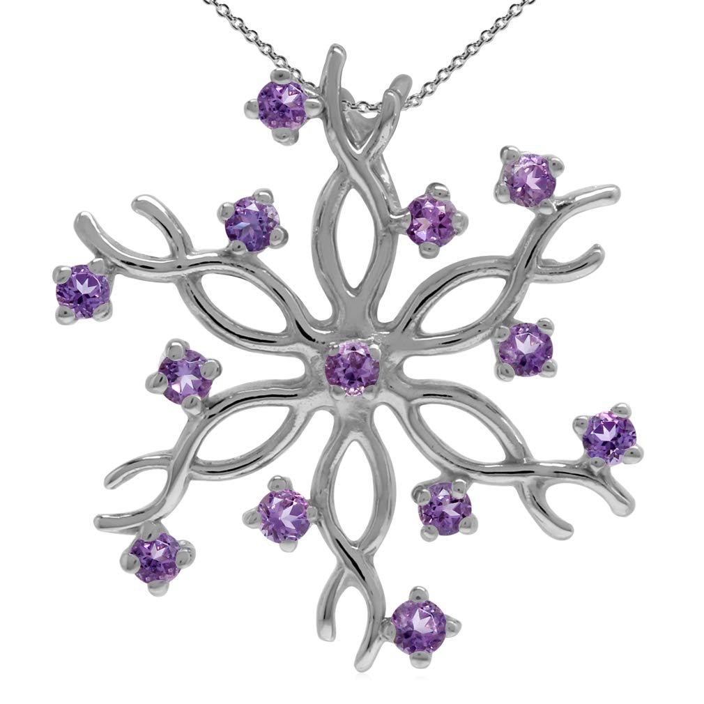 Silvershake Natural Amethyst 925 Sterling Silver Snowflake Pendant with 18 Inch Chain Necklace