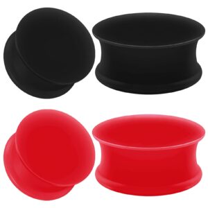 BIG GAUGES 2 Pairs Silicone 3/4 Inch Gauge 20mm Black Red Double Flared Saddle Piercing Ear Flesh Tunnel Earring Stretcher Plugs BG3968