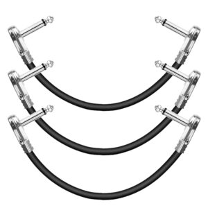 azor guitar patch cables right angle 4 inch 10cm 1/4 instrument cables for guitar effects pedal 3 pack (silver)