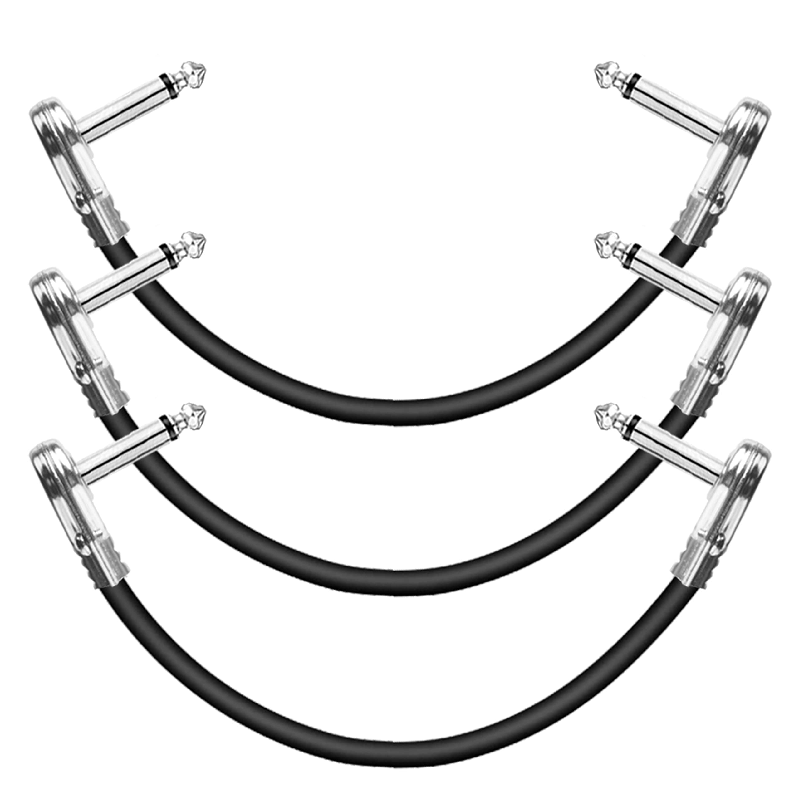 AZOR Guitar Patch Cables Right Angle 4 Inch 10cm 1/4 Instrument Cables for Guitar Effects Pedal 3 Pack (Silver)