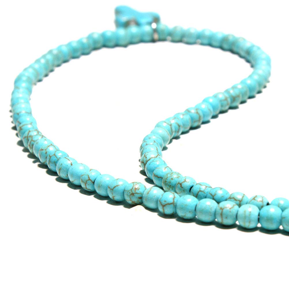 Cross Pendant Necklace Round Turquoise Clavicle Necklace Handmade Beads Choker for Women Girls