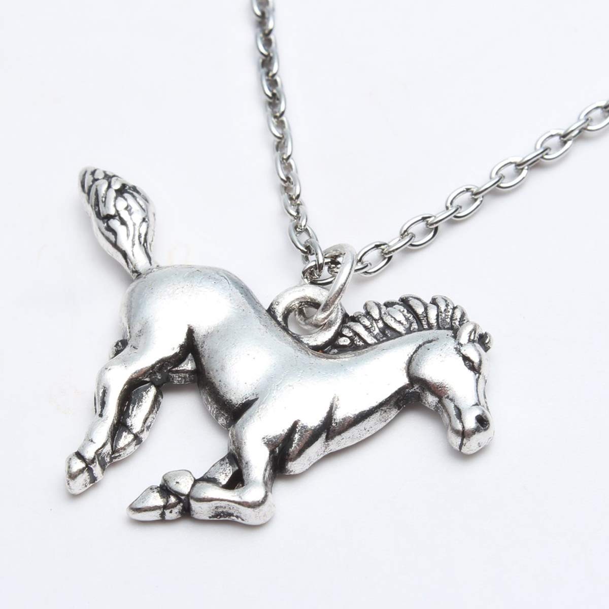 CCBFY Silver Horse Gifts Necklace Stainless Steel Necklace Horse Jewelry for Women Men Gift 18"+2" (Silver)