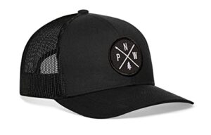 haka pnw hat – pacific northwest trucker mesh snapback baseball cap (black)