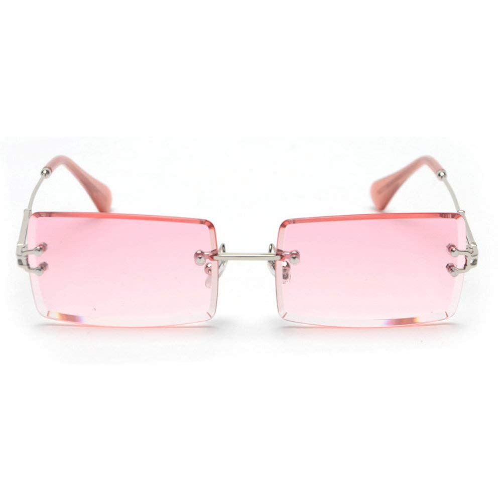 mincl/Fashion Small Rectangle Sunglasses Women Ultralight Candy Color Rimless Ocean Sun Glasses (silver&pink)