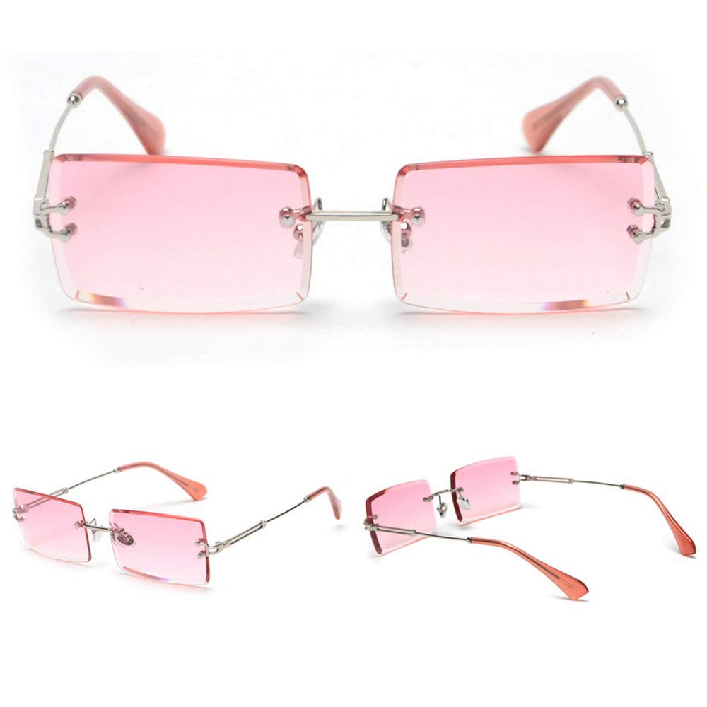 mincl/Fashion Small Rectangle Sunglasses Women Ultralight Candy Color Rimless Ocean Sun Glasses (silver&pink)