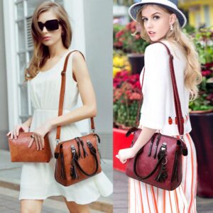 Segater® Women Fashion Handbag+Shoulder Bag+Purse+Card Purse Faux Leather Tote 4 Pieces