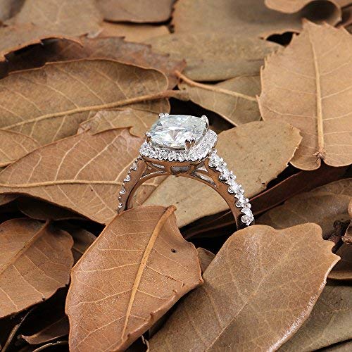 DovEggs 2ct Center 7.5mm Cushion Cut 2.3mm Width G-H-I Color Moissanite Engagement Ring Solitaire with Accents 14K Gold QUALITY Sterling Silver Engagement Ring for Women(4)