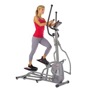 sunny health & fitness magnetic elliptical trainer machine w/device holder, lcd monitor, 220 lb max weight and pulse monitor - sf-e3810