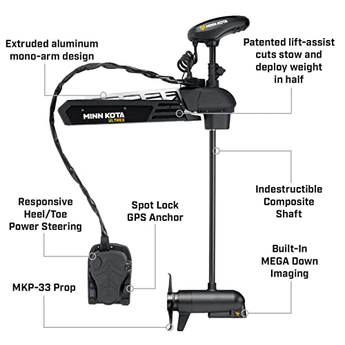 Minn Kota 1368881 Ultrex Freshwater Cable & Electric-steer Bow-Mount Motor with MEGA Down Imaging, Digital Maximizer & i-Pilot Link GPS, 112 lbs Thrust, 52" Shaft, Black