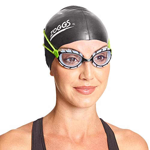 Zoggs Predator Next Gen Swimming Goggles No Leaking Anti Fog UV Protection Triathlon (Black-Green/Clear)