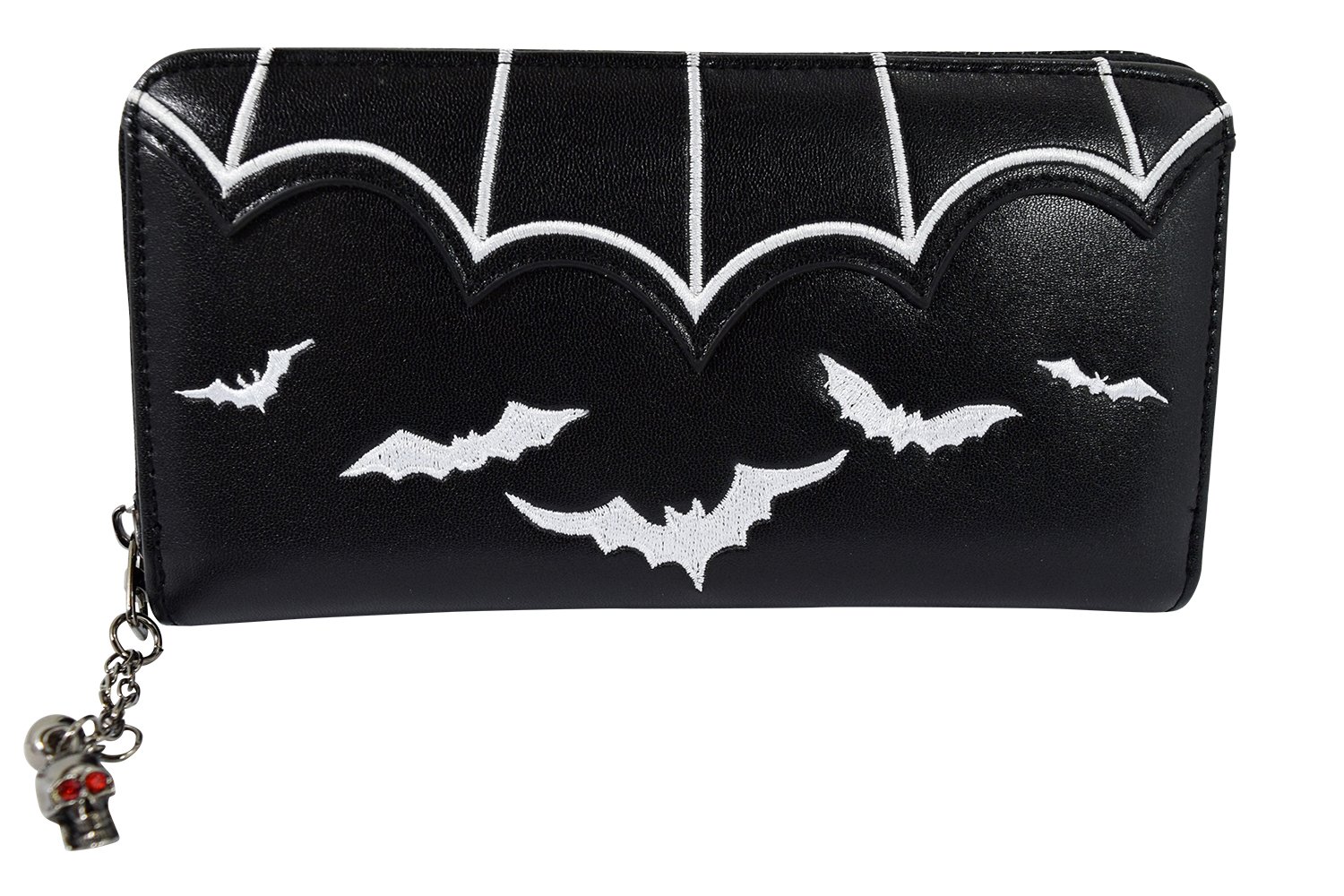 Lost Queen Witch Gotham Knight Bat Attack Bat Logo Zip Around Wallet (White)