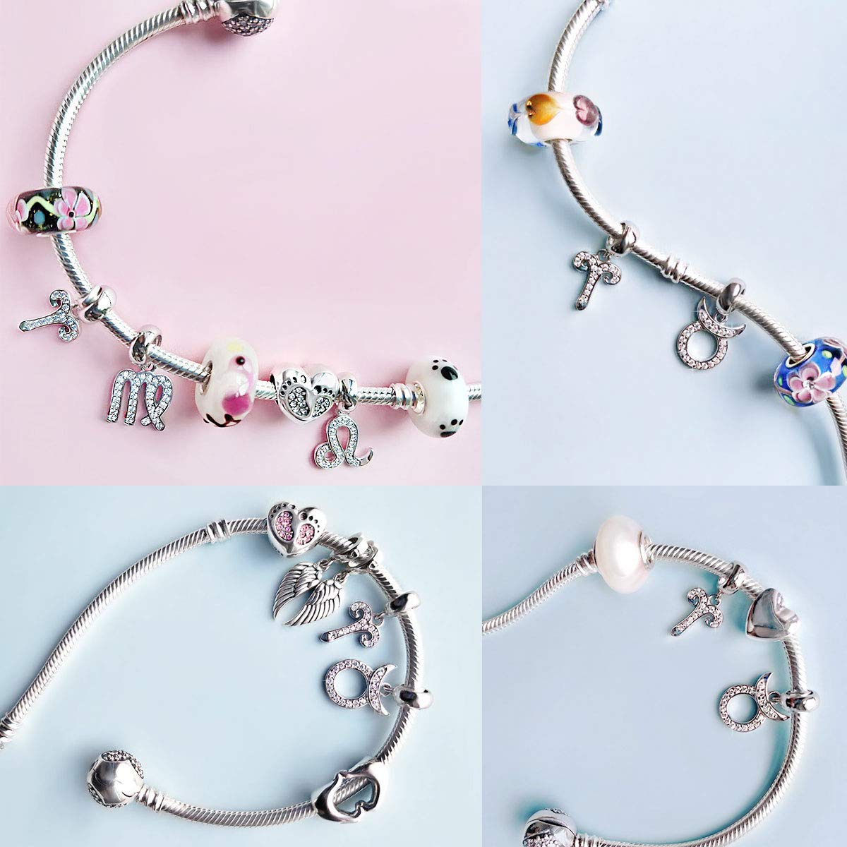 Pisces Zodiac Sign Dangling Charms Fit Pandora Birthday Bracelets - 925 Sterling Silver Constellation/Horoscope Necklace Pendants Beads, Gifts for Boyfriend/Girl/Christmas