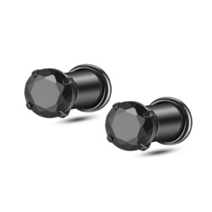 Gnoliew 2Pcs Stainless Steel Ear Gauges Tunnels Plugs Body Piercing Fixed with Rubber Band(Black4mm)