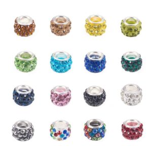 craftdady 100pcs random mixed color polymer clay large hole european beads with rhinestone 11-12x7-7.5mm rondelle slide bead spacers for diy snake chain bracelet making 5mm big hole