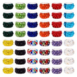 Craftdady 100Pcs Random Mixed Color Polymer Clay Large Hole European Beads with Rhinestone 11-12x7-7.5mm Rondelle Slide Bead Spacers for DIY Snake Chain Bracelet Making 5mm Big Hole