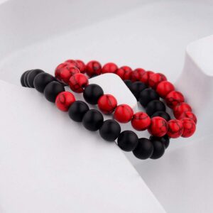 LeZisuIre CNLQ Long Distance Bracelets For Lovers Couples Matching Gift Matte Agate 8mm Bead Stone (Elastic Red) (Elastic Red)