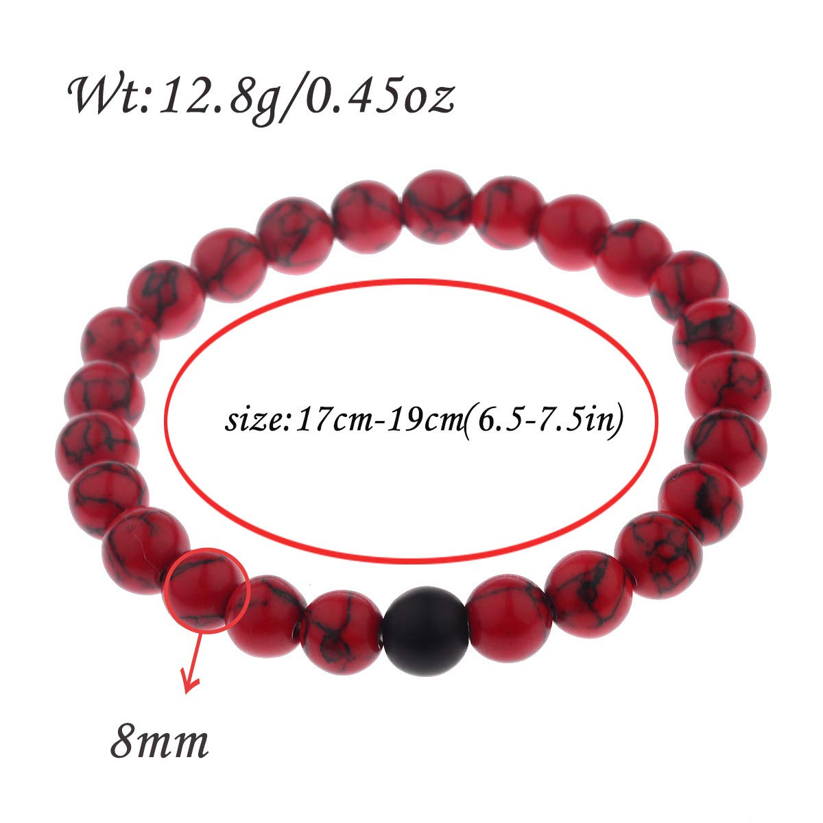 LeZisuIre CNLQ Long Distance Bracelets For Lovers Couples Matching Gift Matte Agate 8mm Bead Stone (Elastic Red) (Elastic Red)