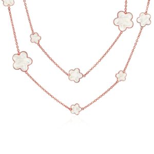 Bling Jewelry White Cream Clover Flower Long Rose Gold Plated Brass Station Tin Cup Chain Wrap Layer Necklace for Women 36 Inch