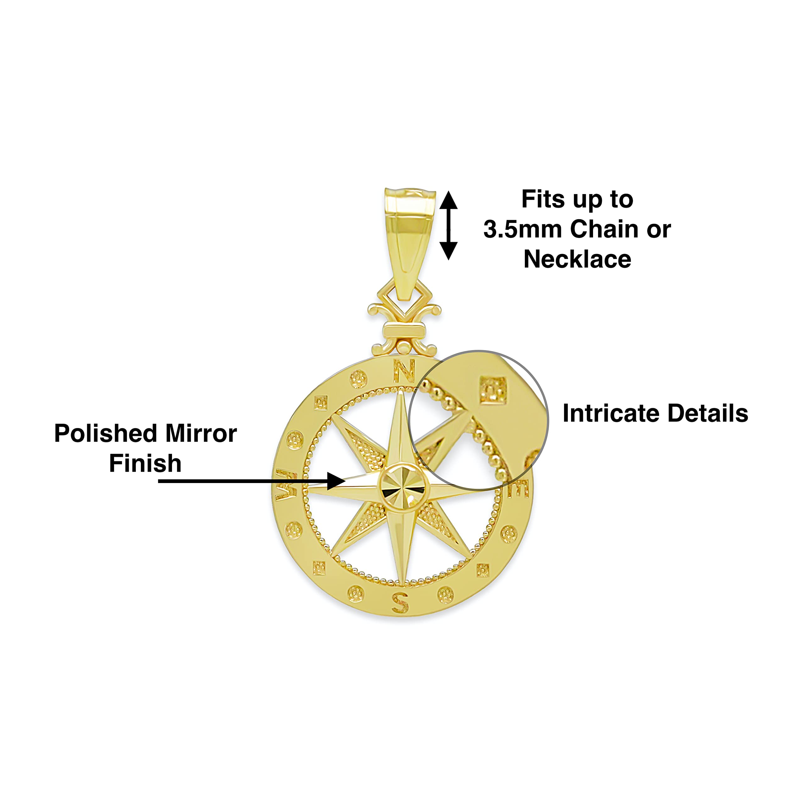 Charm America - Gold Petite Compass Charm - 10 Karat Solid Gold