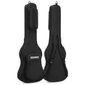 Donner 47 Inch Bass Guitar Case, 0.4 Inch Thick Padding Sponge 600D Ripstop Waterproof Nylon Soft Electric Bass Guitar Gig Bag with 3 Pockets and Back Hanger Loop, Black