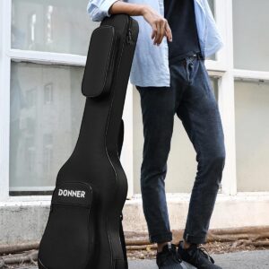 Donner 47 Inch Bass Guitar Case, 0.4 Inch Thick Padding Sponge 600D Ripstop Waterproof Nylon Soft Electric Bass Guitar Gig Bag with 3 Pockets and Back Hanger Loop, Black