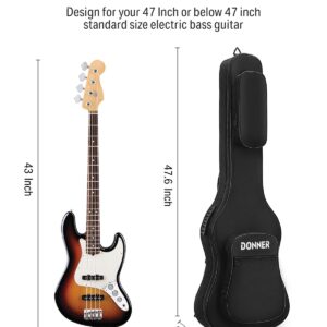 Donner 47 Inch Bass Guitar Case, 0.4 Inch Thick Padding Sponge 600D Ripstop Waterproof Nylon Soft Electric Bass Guitar Gig Bag with 3 Pockets and Back Hanger Loop, Black