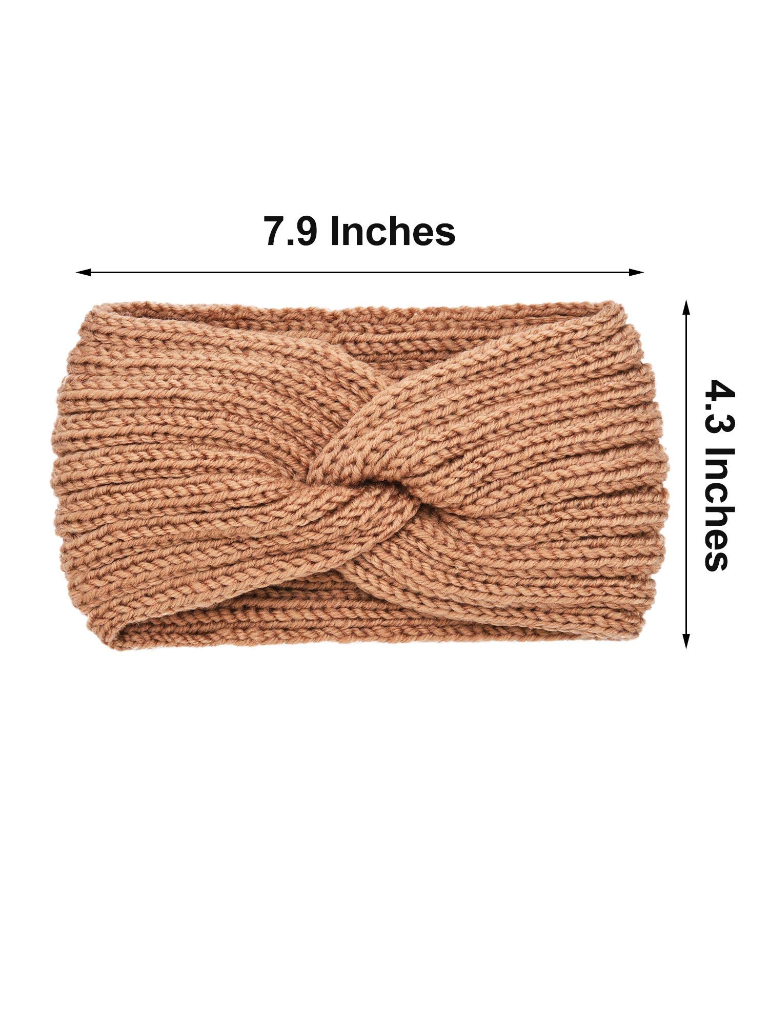 TecUnite 4 Pieces Chunky Knit Headbands Braided Winter Headbands Ear Warmers Crochet Head Wraps for Women(Black, Dark Grey, Camel, Beige)