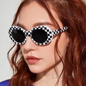 Laurinny Authentic Clout Goggles, Checkered sunglasses Retro Oval Retro Mod Fashion Sunglasses 90s (2pack)