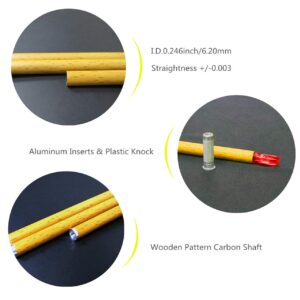 340 Spine 29 Inch Pure Carbon Arrow Shafts with Aluminum Inserts ID 6.2mm Plastic Knocks Wooden Pattern Shafts for Hunting Shooting (12 Pack)