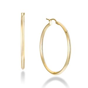 miabella 18k gold over 925 sterling silver 2.5mm high polished knife edge hoop earrings for women teen girls made in italy (40mm (1 5/8 inch))