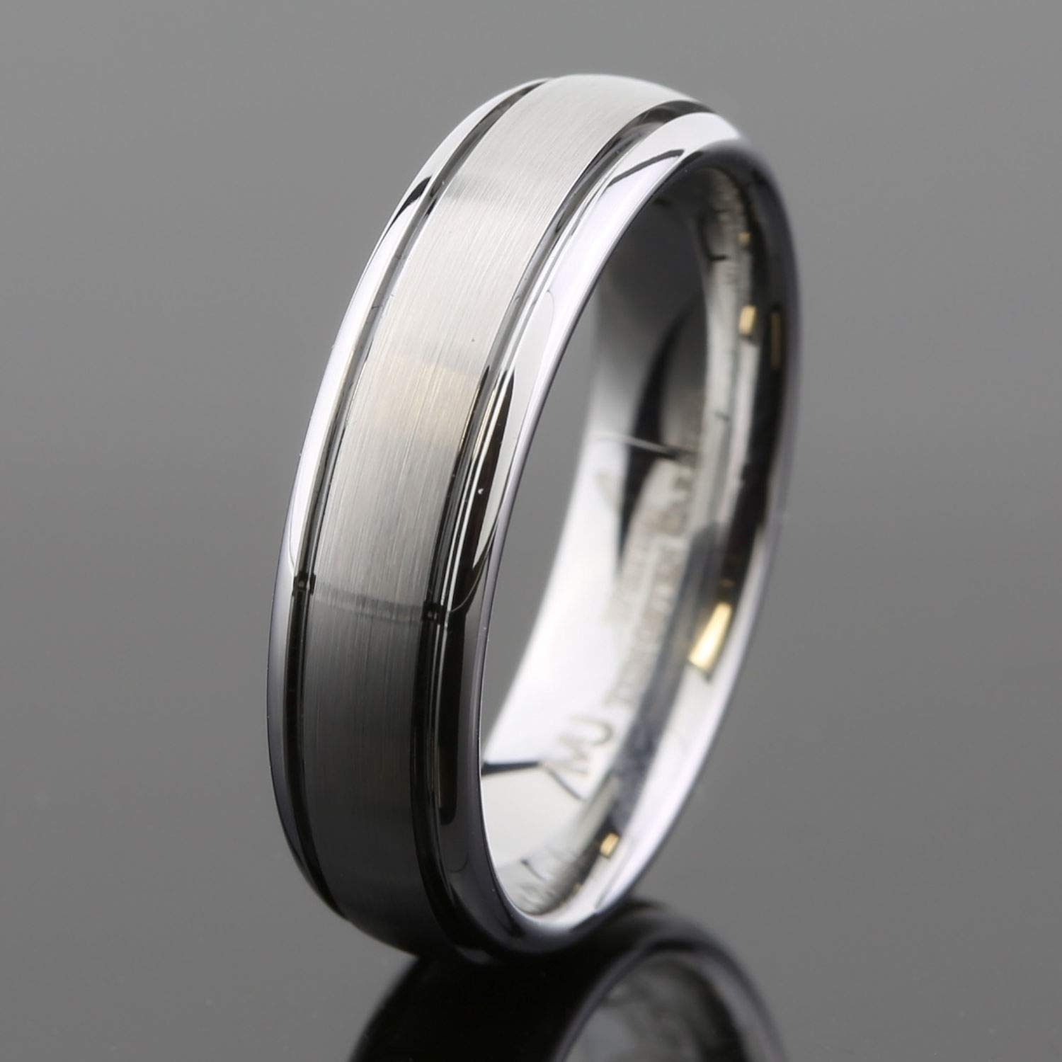 MJ Metals Jewelry Classic Grooved White Tungsten Carbide Wedding Band Brushed Center 6mm COMFORT FIT Ring Size 7.5