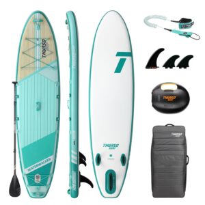 THURSO SURF Inflatable Stand Up Paddle Board All-Around SUP Waterwalker 126 10'6×31''×6'' Deluxe Package | Carbon Shaft Paddle | Roller Backpack | Dual Chamber Pump | Coiled Leash (Turquoise)