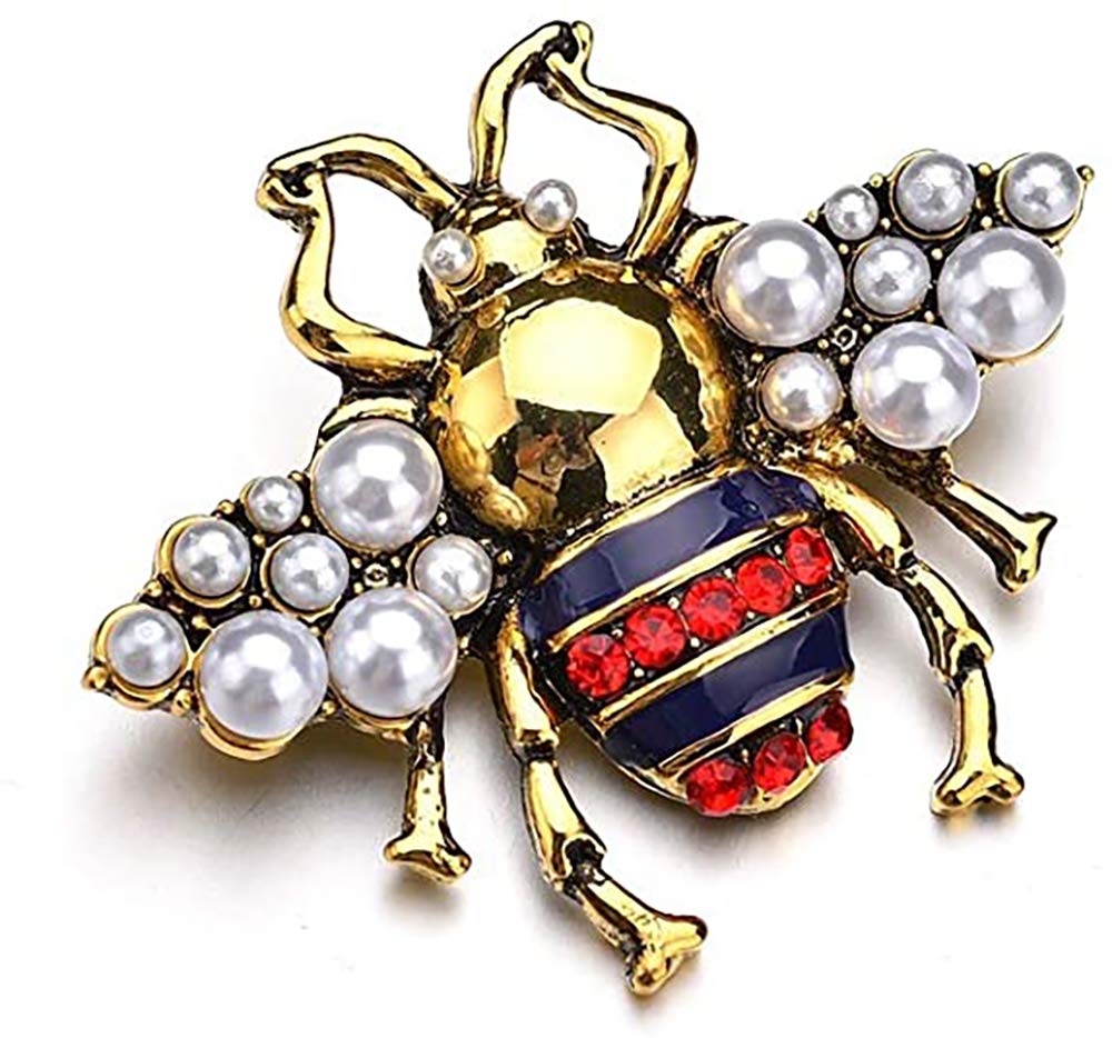 2 Pack Rhinestone Pearl Bee Brooch Pins Honey Bee Pendant/Brooch Fashion Crystal Insect Pins