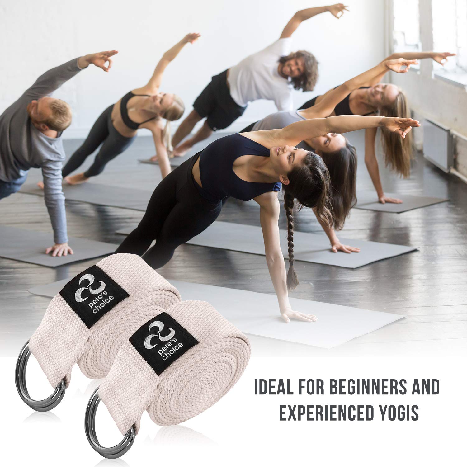 5 Pack Yoga Exercise Adjustable Straps 8Ft | BONUS eBook | with Durable D-Ring For Pilates & Gym Workouts | Hold Poses, Stretch, Improve Flexibility & Maintain Balance