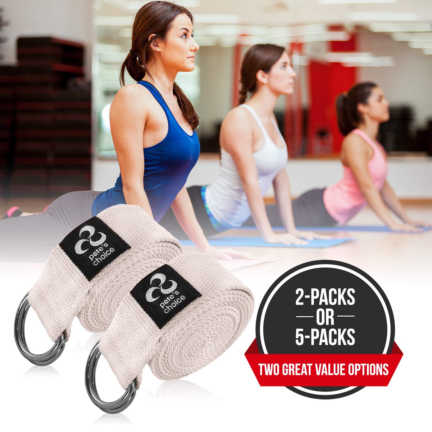 5 Pack Yoga Exercise Adjustable Straps 8Ft | BONUS eBook | with Durable D-Ring For Pilates & Gym Workouts | Hold Poses, Stretch, Improve Flexibility & Maintain Balance