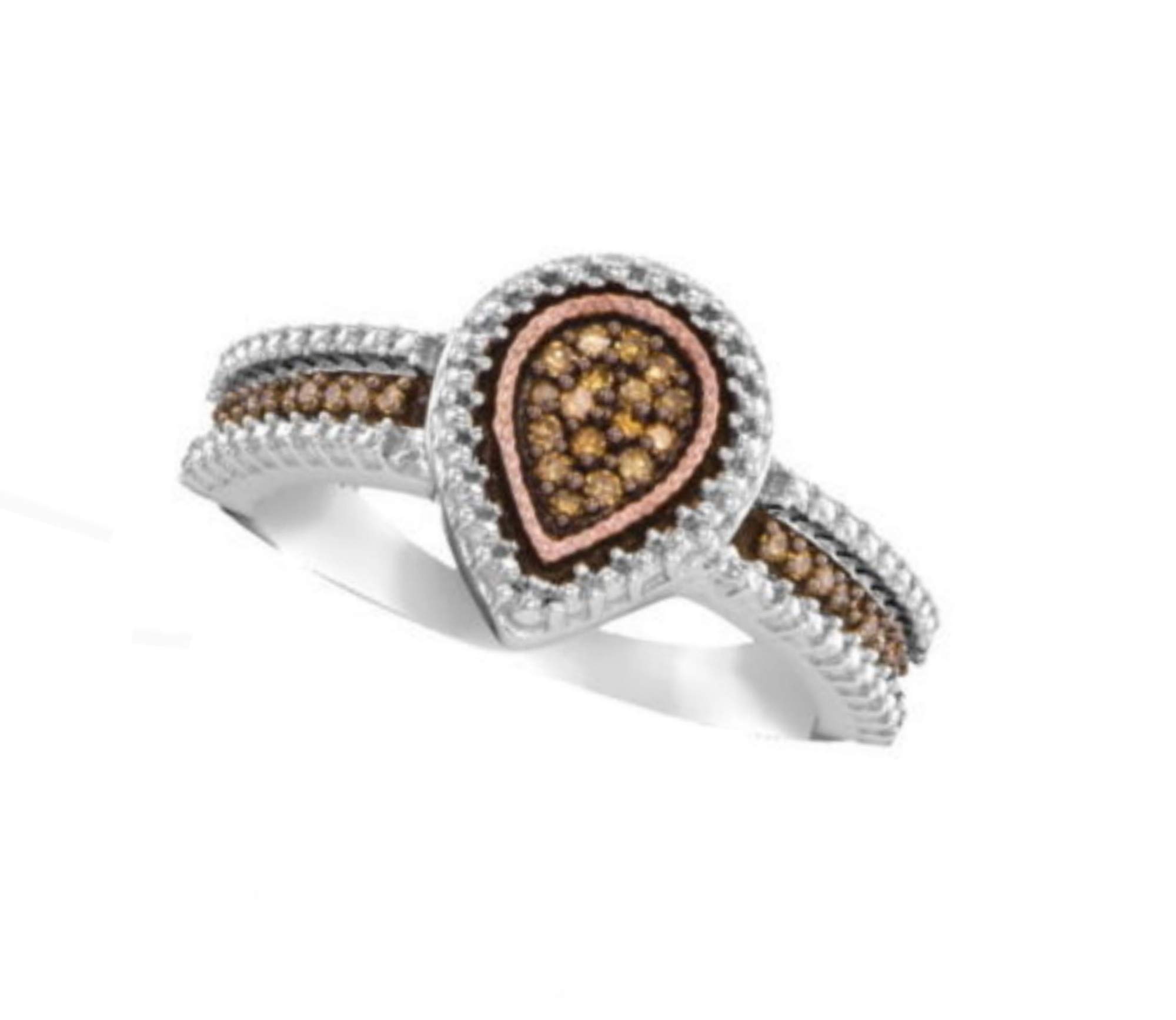 Brandy Diamond® Sterling Silver & Rose Tone Loving You Forever Teardrop Design Ring 1/6 Ctw. (5.5)