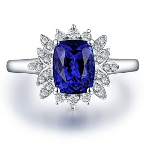 Lanmi 14K White Gold AAA Natural Blue Tanzanite Diamonds Rings Engagement Wedding Band for Women