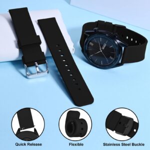 WOCCI 20mm Silicone Watch Band, Quick Release Rubber Replacement Strap with Black Stainless Steel Buckle (Black)