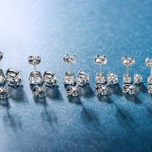 18K White Gold Plated 4 Pong Round Clear Cubic Zirconia Stud Earring Pack of 6 Pairs (6 Pairs)