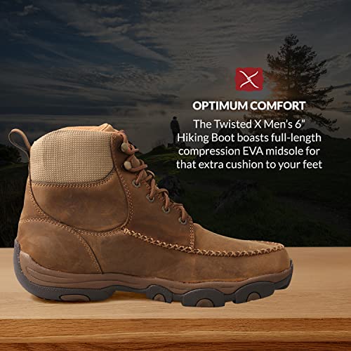 Twisted X Men's 6" Hiking Boot - Work Hiker Boots Crafted with Full-Grain Leather Upper, Three-Quarter Length Composite Insole, Compression EVA Midsole, and Rubber Outsole, Distressed Saddle, 9.5(M)