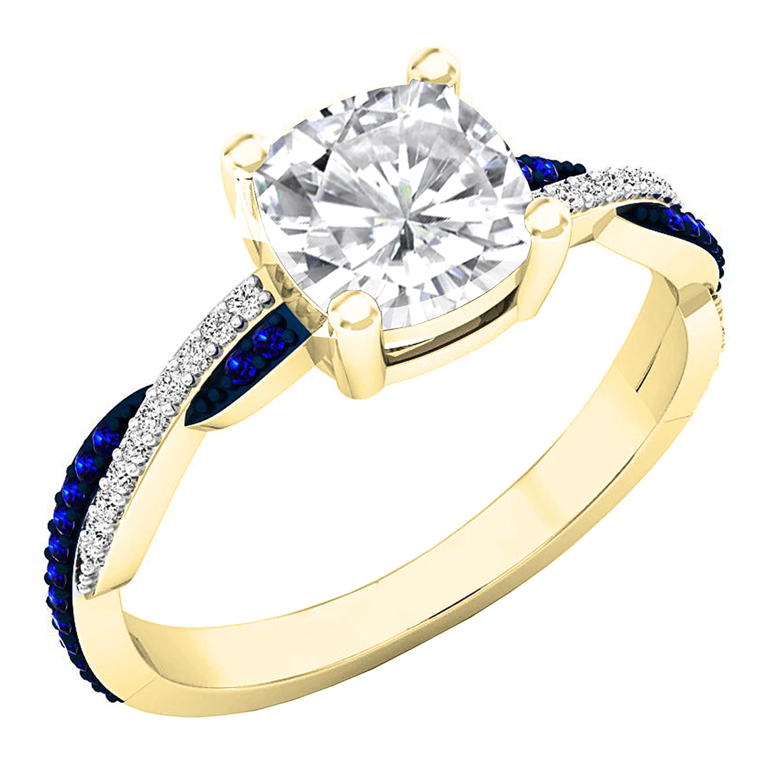 Dazzlingrock Collection 6 MM Cushion Lab Created White Sapphire with Round Blue Sapphire & Diamond Women Engagement Ring | 10K Yellow Gold, Size 9