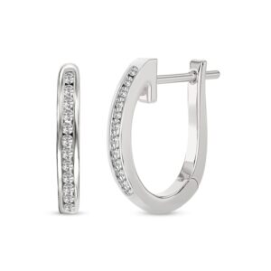 1/4 carat | 10k white gold | natural diamond huggie hoop earrings | round shape pave setting tanache earrings | h-i color, i2-i3 clarity