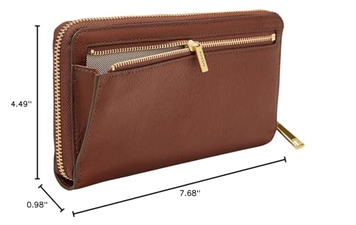 Fossil Women's Liza Leather Wallet Zip Around Clutch with Wristlet Strap, Brown (Model: SL7878200)