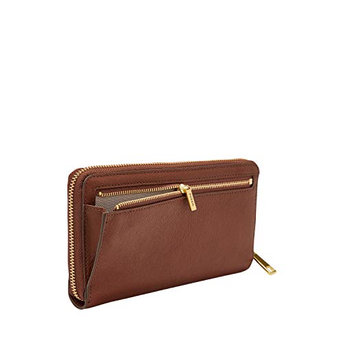 Fossil Women's Liza Leather Wallet Zip Around Clutch with Wristlet Strap, Brown (Model: SL7878200)