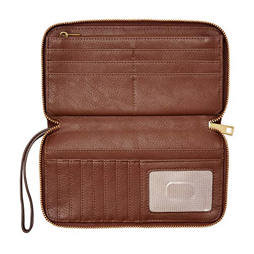 Fossil Women's Liza Leather Wallet Zip Around Clutch with Wristlet Strap, Brown (Model: SL7878200)