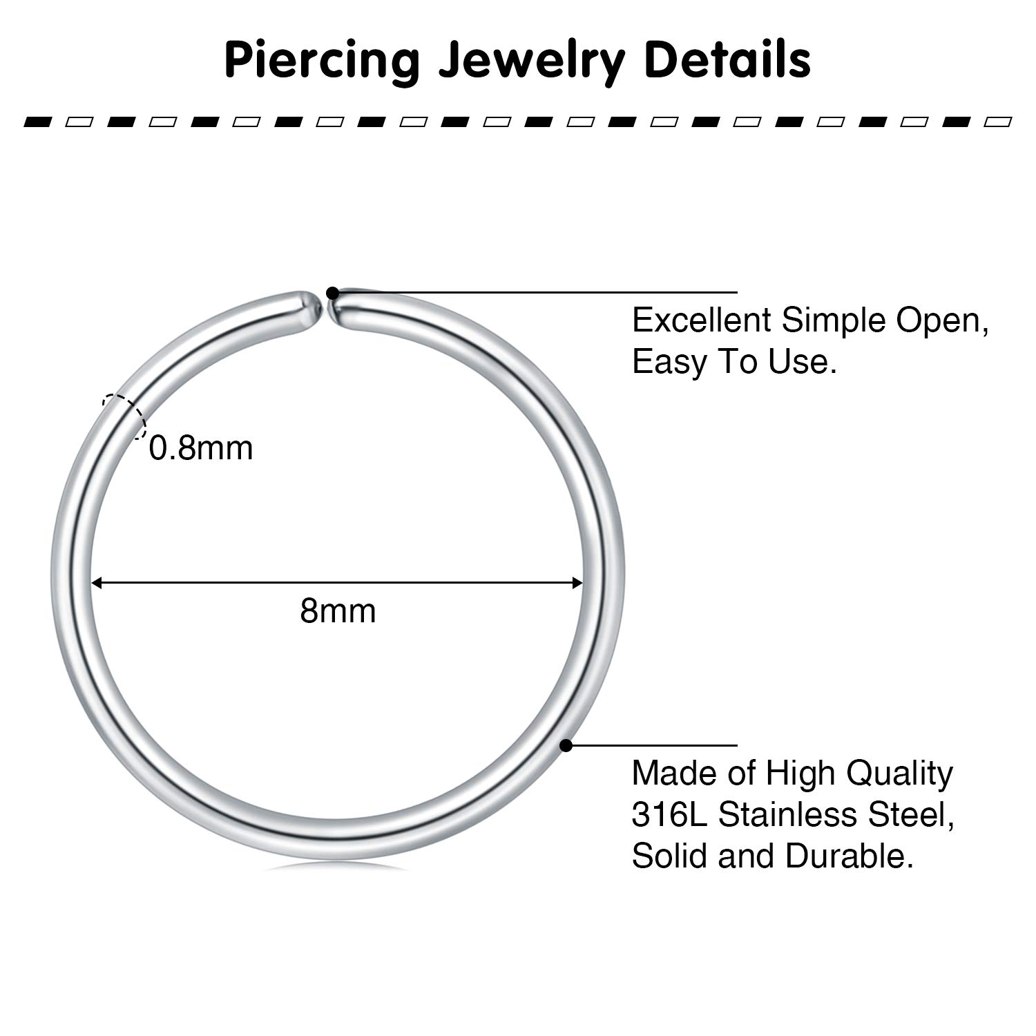 AVYRING 22G or 20G Nose Rings Hoop Stainless Steel Nose Nostril Septum Rings Lip rings Medusa Piercing Jewelry