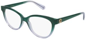 gucci gucci logo gg 0373o 004 green plastic cat eye eyeglasses 52mm