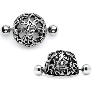 body candy womens 14g nipplerings piercing 9/16" steel framework twining vines 2pc nipple shield set 14mm