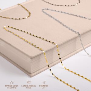 PORI JEWELERS 10K Solid Gold 2.0MM Diamond Cut Mirror Chain Necklace and Anklet - Unisex Sizes 10"-30" - Yellow, White, Rose or 3 Tone (Yellow, 20.00)